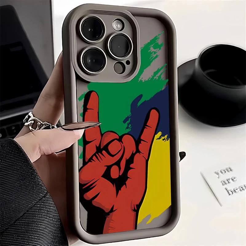 For iPhone 15 Pro Max 14 13 12 11 Cases Fashion Cool Rock Gestures Silicone Phone Cover For iPhone XS Max XR X 7 8 Plus 15 Case