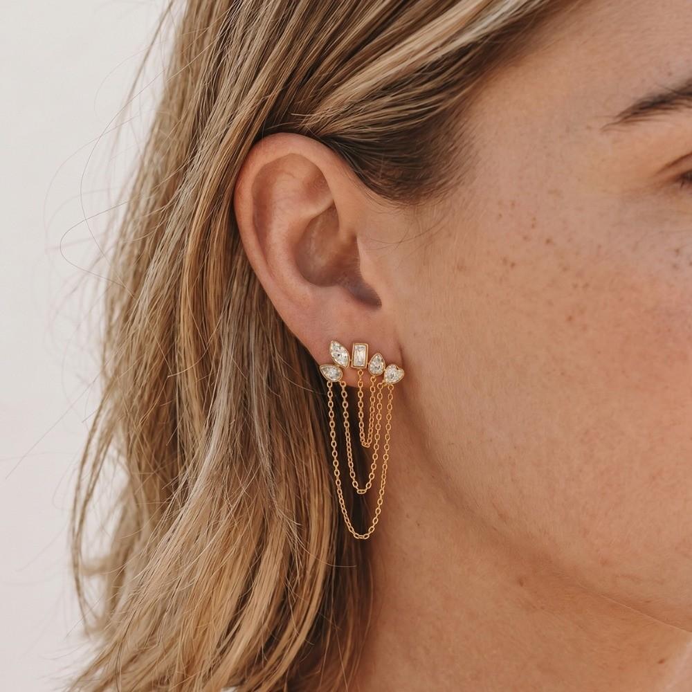 Geometric Stud Earrings Stainless Steel Tassel Earrings Fashion Zircon Stud Earrings for Women