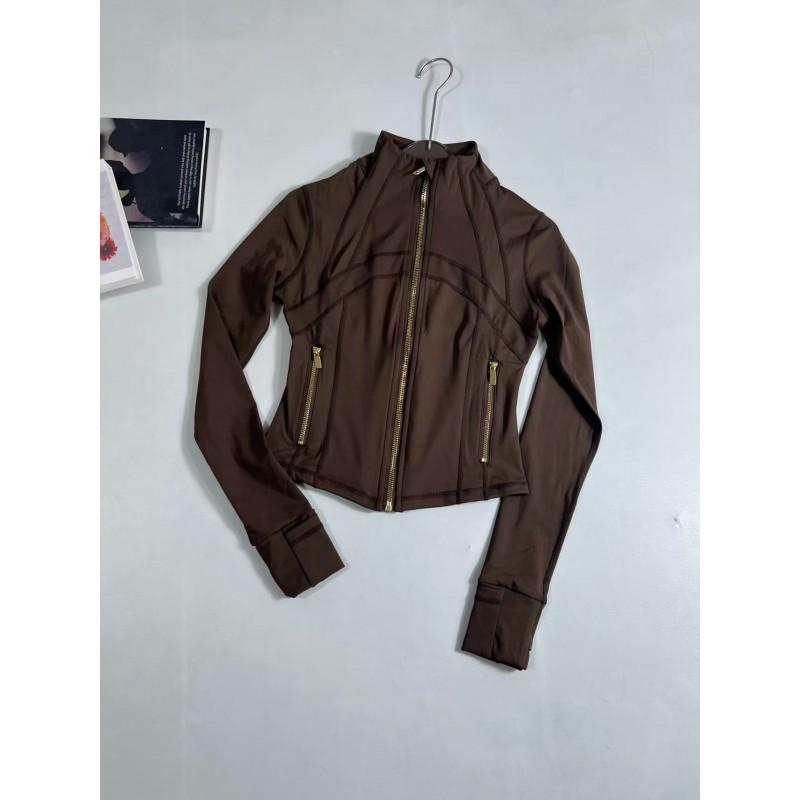 Womens Slim Fit Short Jacket Gold Zipper Yoga Fitness Activewear