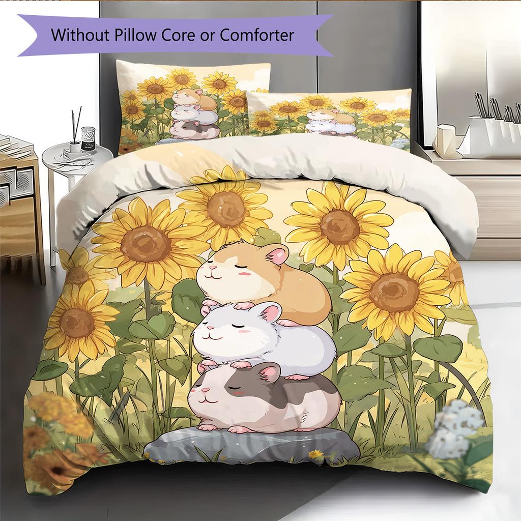 Watercolor Sunflower Pattern Bedding Quilt Set Home Decoration Gift (1 * duvet cover + 2 * pillowcase without core)