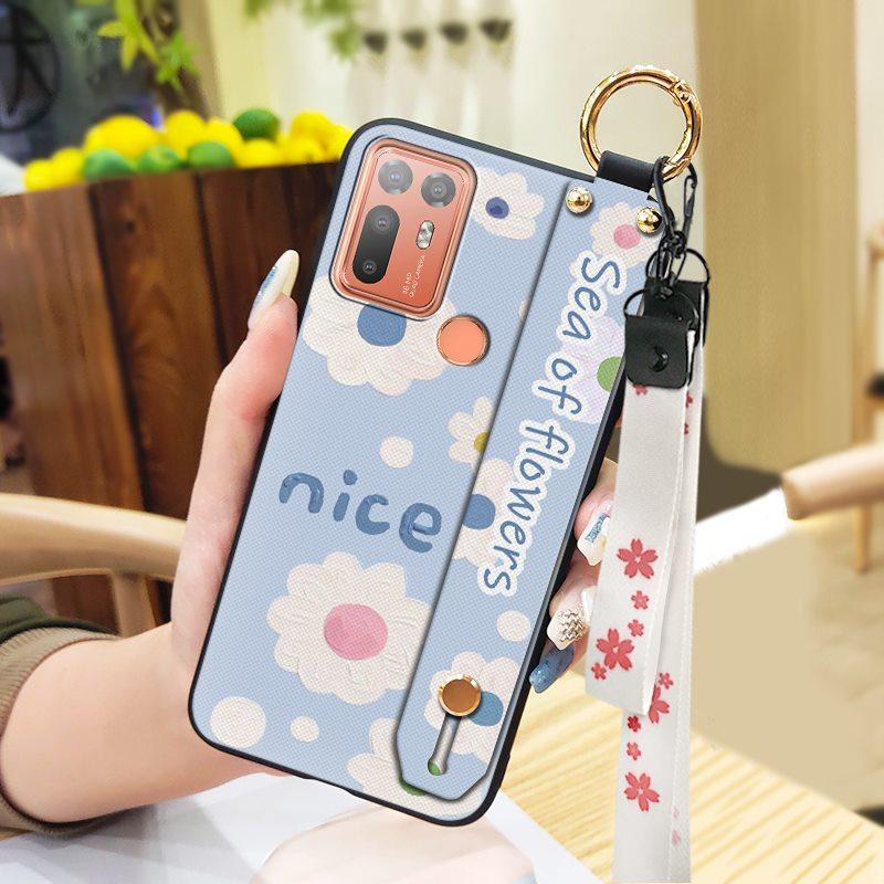 Back Cover Protective Phone Case For HTC Desire 20 Plus/D20+ Lanyard Kickstand Silicone Wrist Strap Oil Painting Ring