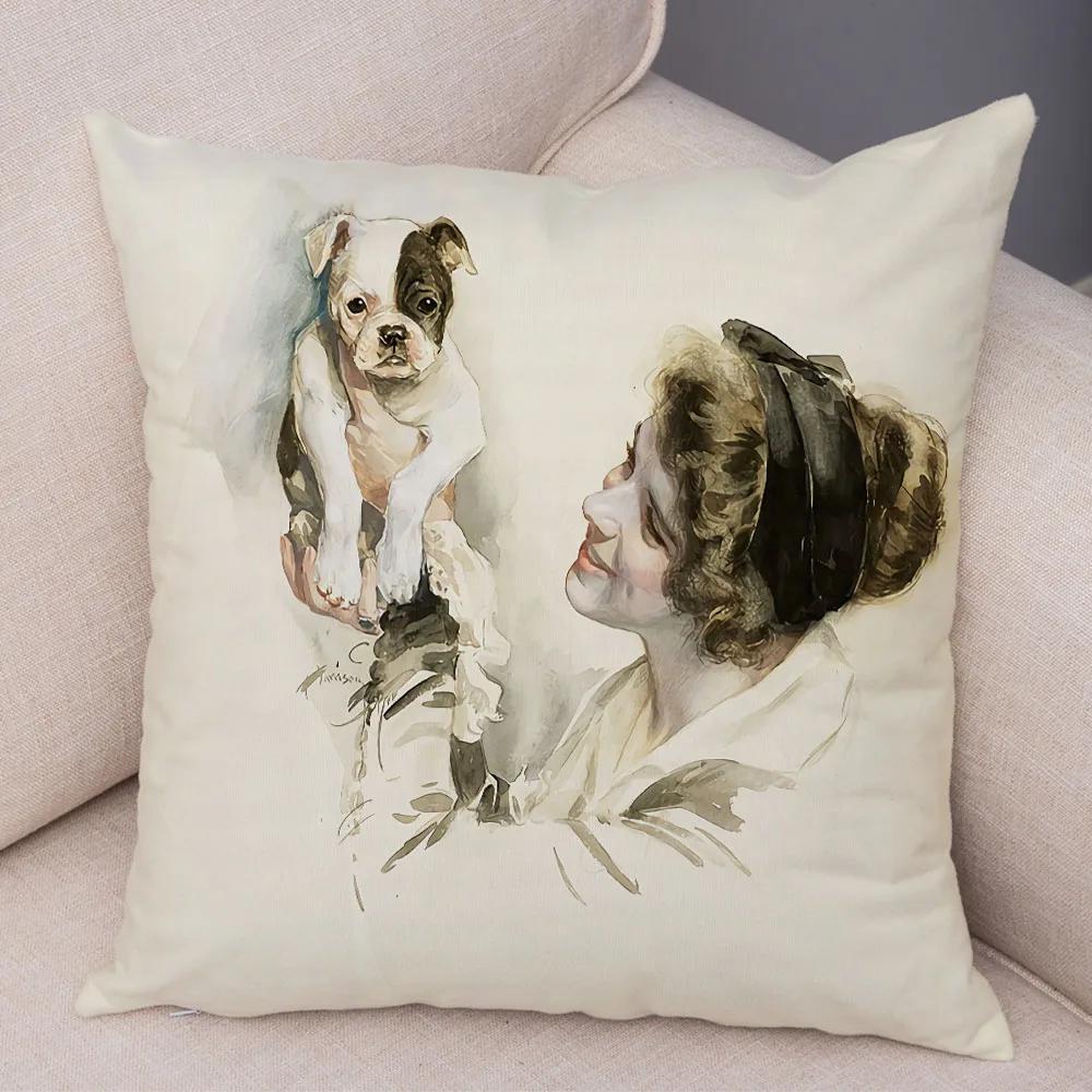 European Lady Cushion Cover Decor Vintage Style Elegant Women Print Pillowcase for Sofa Home Car Soft Plush Pillow Case 45x45cm