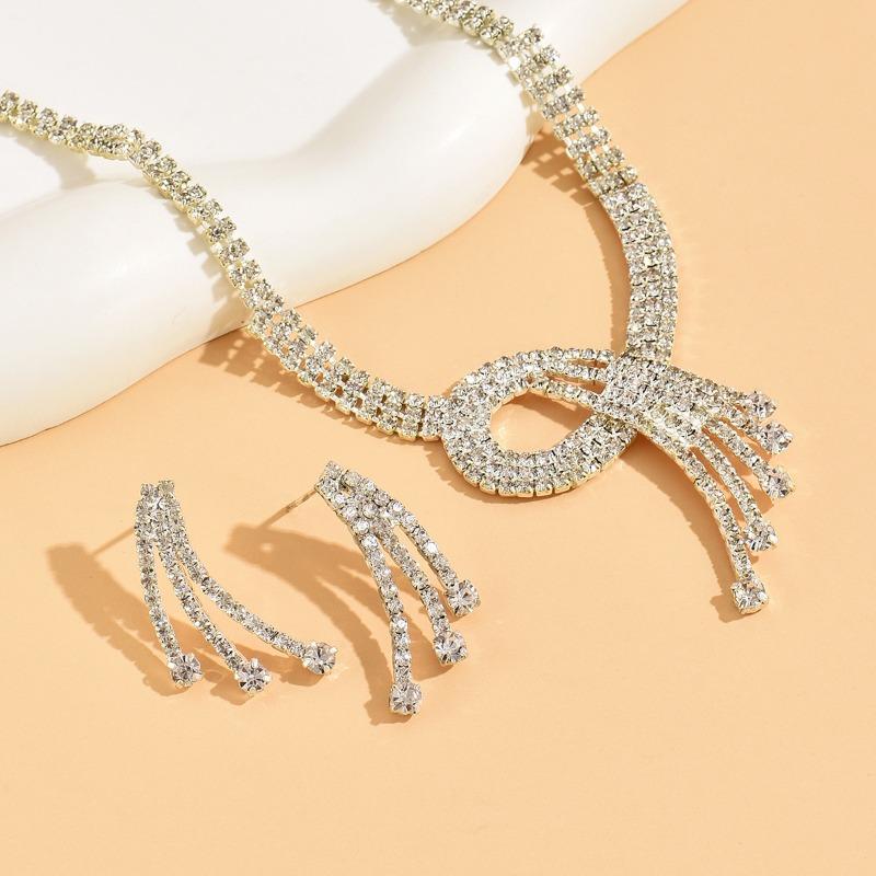 Meier Wedding party silver sparkling rhinestone women s jewelry set necklace earrings