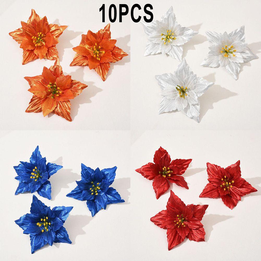 Xmas 2025 Fake Flower Happy New Year Christmas Flowers Xmas Flower 10pcs Christmas For Christmas Tree Poinsettia