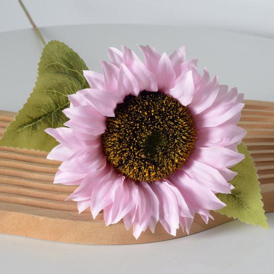 Artificial Sunflower Bouquet Realistic Long Stem Fake Silk Flower with Leaves Faux Floral Arrangement for Vase Wedding Table Home Spring Summer Decor