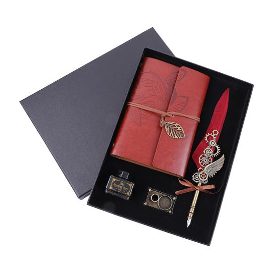 Federkiel, elegant, Vintage, stark, robust, glattes Schreiben, einfach zu verwenden, helle Farbe, Feder-Dip-Pen-Set mit Notizbuchtinte für den Freund