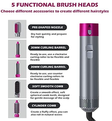 Styler 5 in 1 Hair Dryer Hot Air Brush Styler Ion Hair Straightener Volumizer Hair Curler Hot Comb Brush(Black US) with