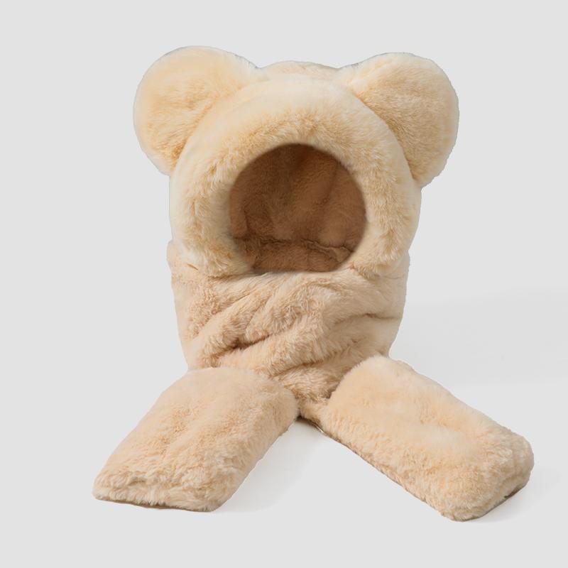 Cute Animal Windproof Hoodies Woman Driving Winter Keep Warm Soft Plush Hat Scarf Set