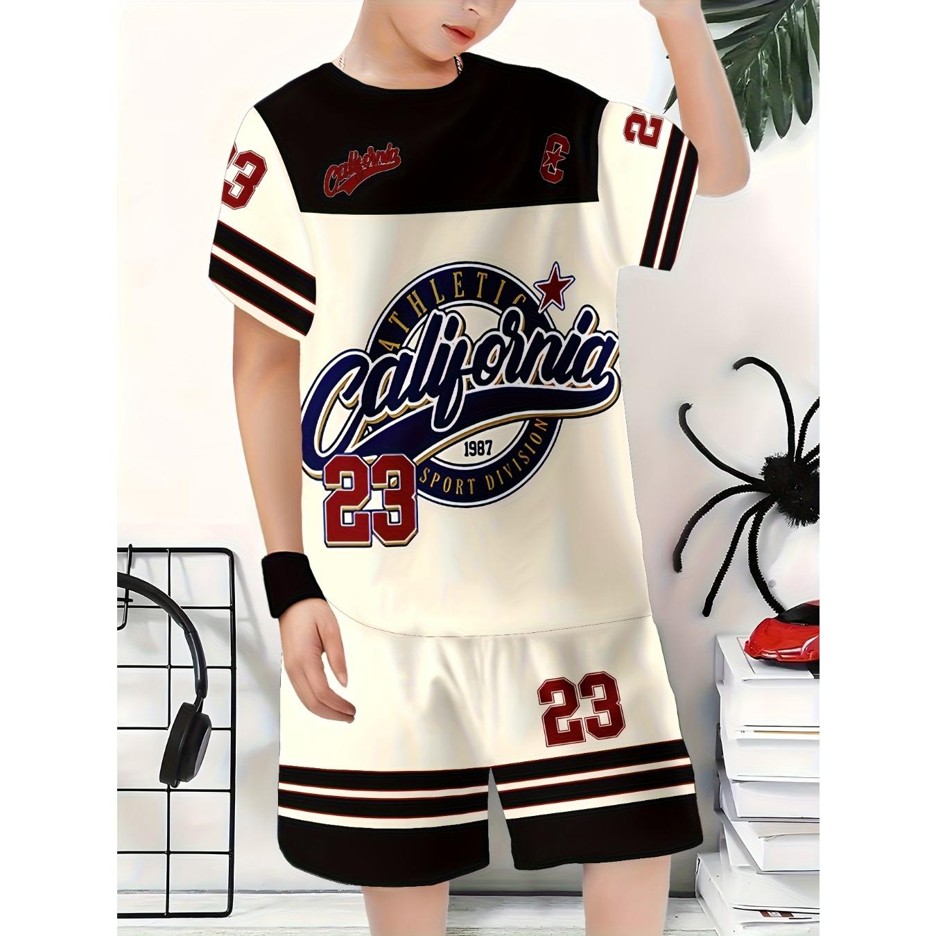 Boys set, fashionable 3D printed casual pullover, short sleeved shorts, sports 5-6Y