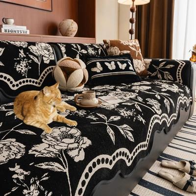 1 Stück Blumen Chenille Sofabezug Staubdicht Rutschfest Sofasitzbezug Matte Ganzjahres Universal L Couchbezüge für Wohnzimmer