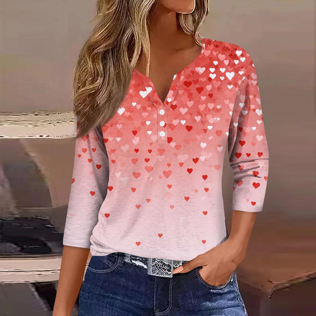 Women's  collar Valentine's Day print short-sleeved T-shirt top