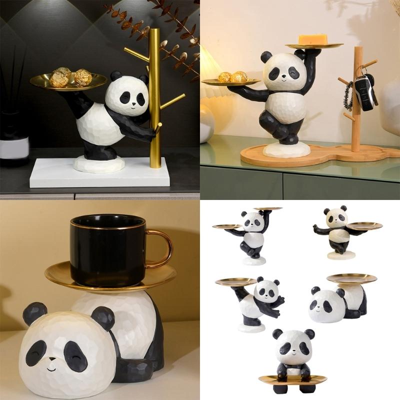Dekorative Panda-Harzstatue mit Aufbewahrungsschale für Schlüssel und Kleinigkeiten Tier-Skulptur Eingangsbereich Wohnzimmer Tischdekorationen
