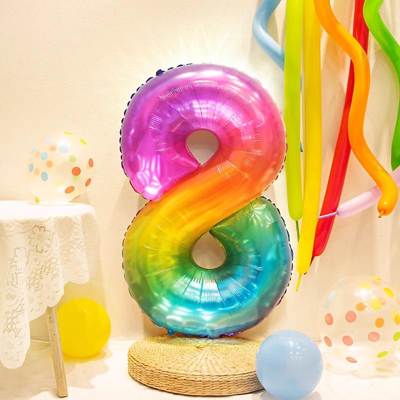 40" Rainbow Gradient Number Balloons for Kids' Birthday Party Photo Props
