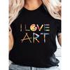 Women'S 'I Love Art' Graphic T-Shirt - Casual Black Short-Sleeve Tee with Colorful Pencil And Palette Print