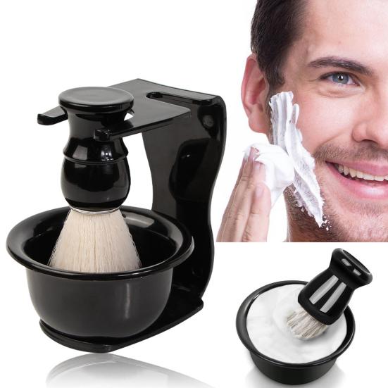 3-In-1 Beard Grooming Kit with Shaving Brush Soap Bowl Stand Ergonomic Design Beard Care Set Shaving Tools for Facial Care And Travel Use