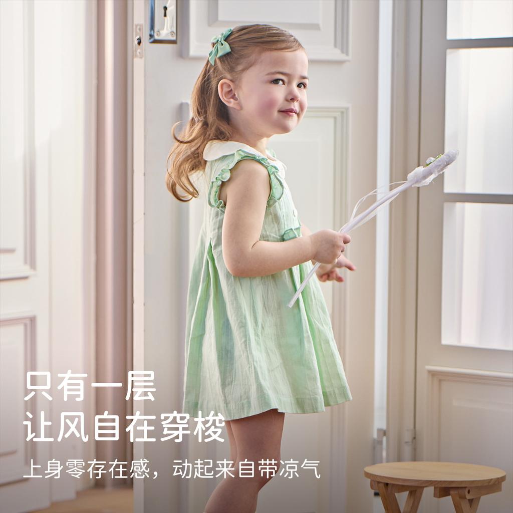 David Bella Girls' Little Flying Sleeve Dress Summer Dress New Children's Pure Cotton Skirt Baby Clothes