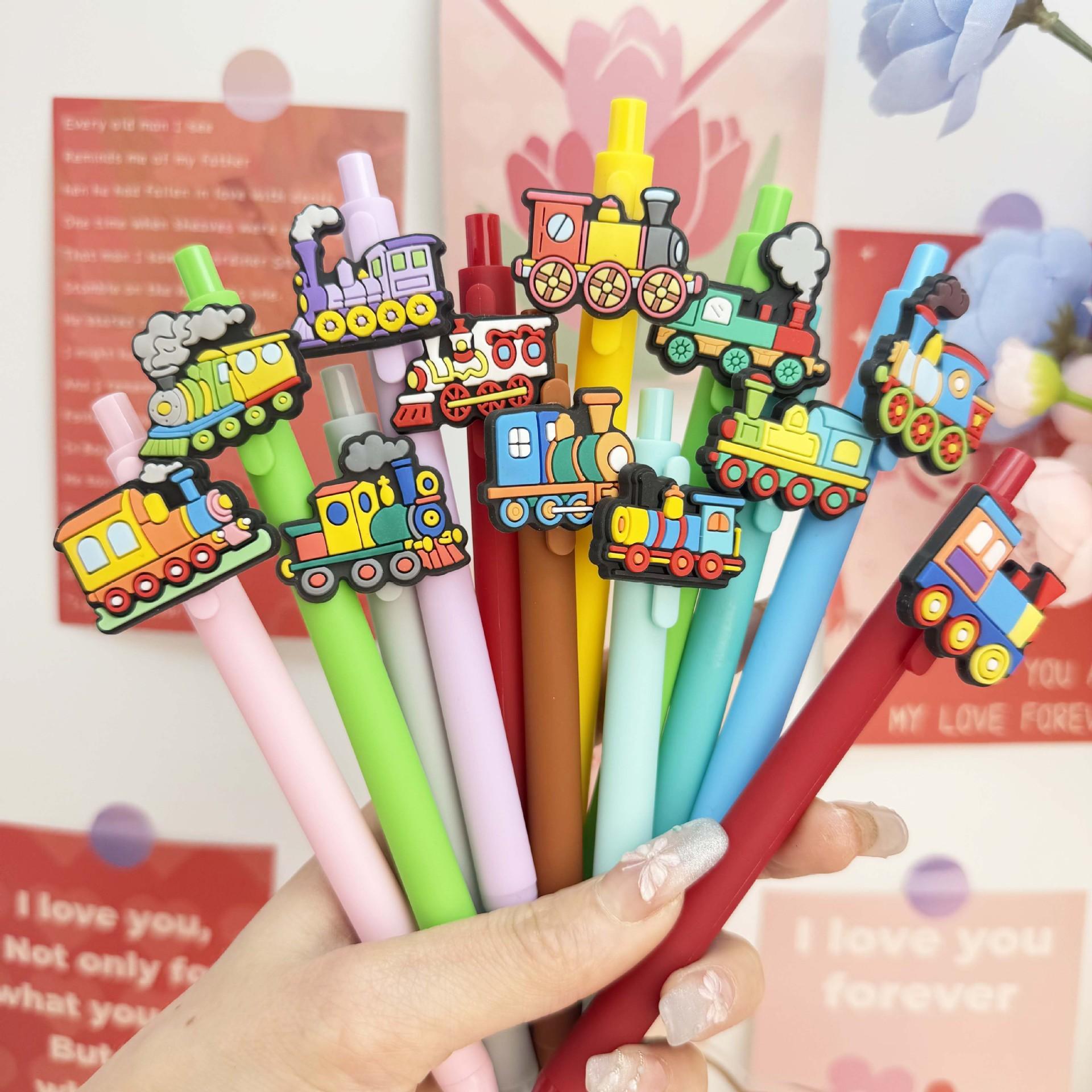 

10pcs Creative Train Themed Ballpoint Pen, Extendable, Campus Design for The New School Season, High-value Gift Pen Random style 10Pcs