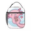 Niedliche isolierte Lunchtasche mit Axolotl-Milchtee-Print für Frauen und Kinder, tragbare Lebensmittelbox, Thermotasche