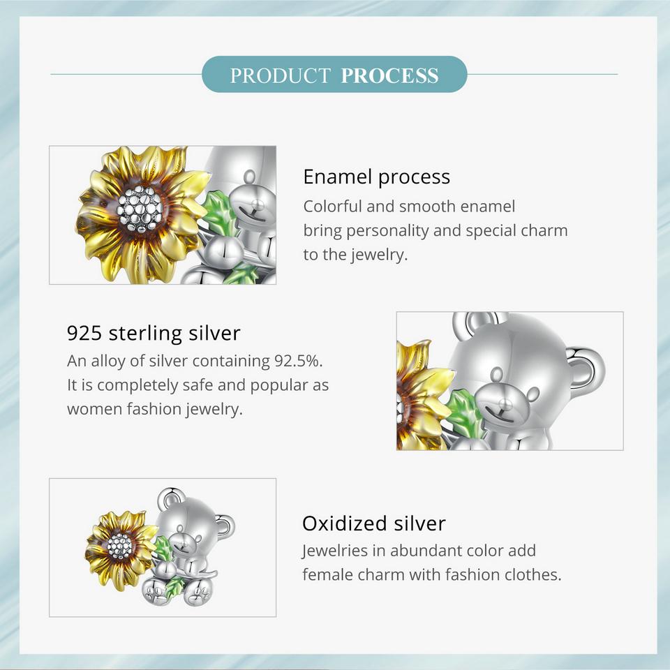 WOSTU 925 Sterling Silver Animal Charm Beads for Charm Bracelet Sunshine Bear DIY Jewelry