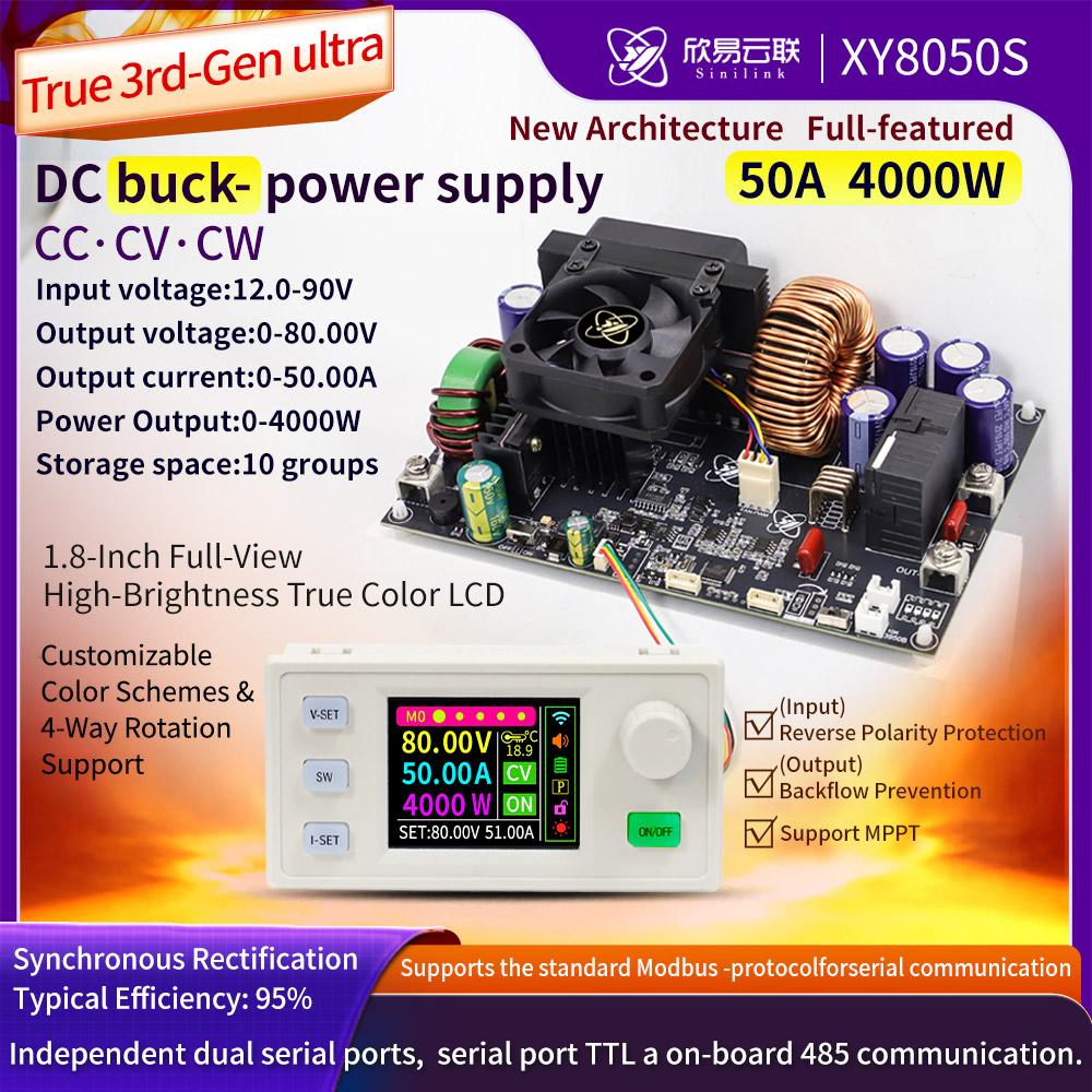 XY8050S CNC DC Buck Power Supply 4000W 50A Adjustable Stabilized Converter Module MPPT Solar Charging CV CC CW Rotate Screen