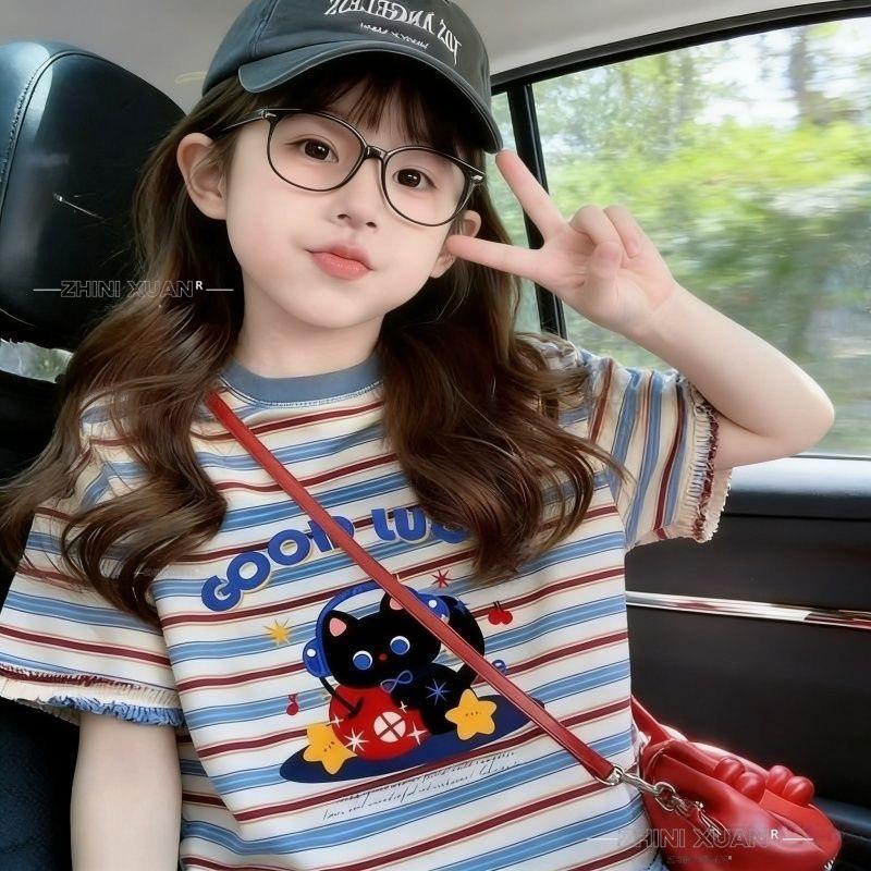 Korean Style Striped Pure Cotton T-Shirt for Kids, Boys & Girls - Summer 2026 Collection 100cm In-stock