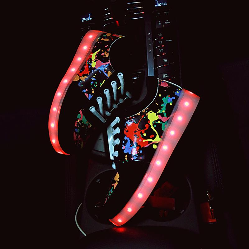 

Couples Black Graffiti LED Luminous Sneakers with USB Charging and Lace-Up Front 39