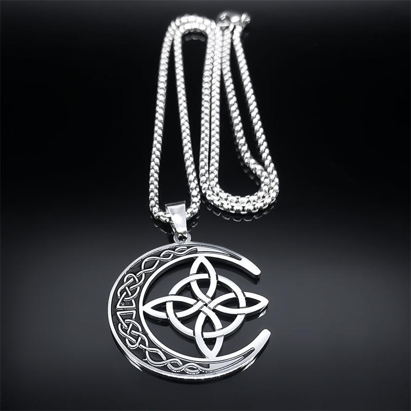 Mondknoten keltisch irisch Halsketten Edelstahl Hexenmond Amulett Schutz Kette Halskette Schmuck collier luna N8145S1