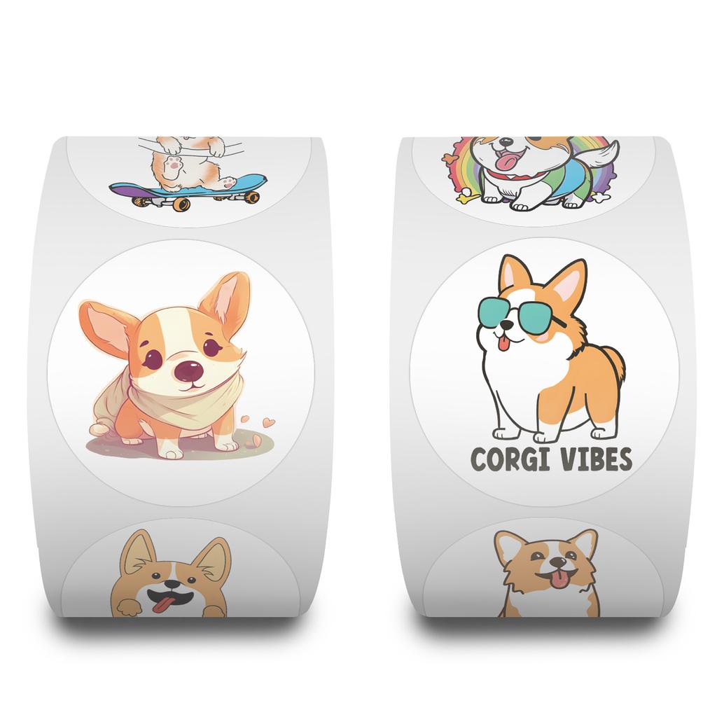 500Pcsroll Cute Cartoon Dog Stickers For Kids Children'S Packaging Animal Reward Sealing Label Diy Album Stationery Sticker