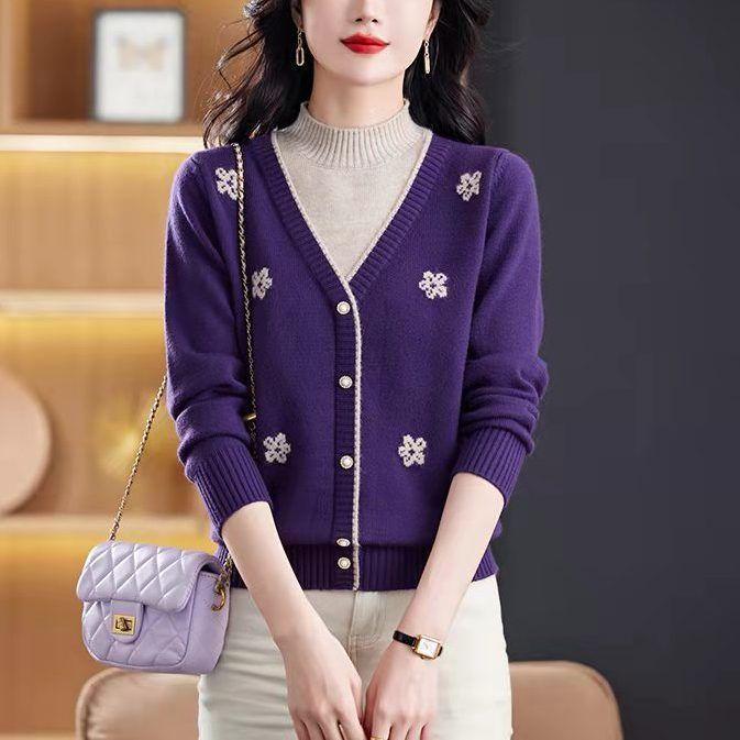 Women's Semi-turtleneck Sweater Autumn Winter Thickened Printed Color-block Knit Sweater Loose Jacquard Pullover Knit Top Outwear