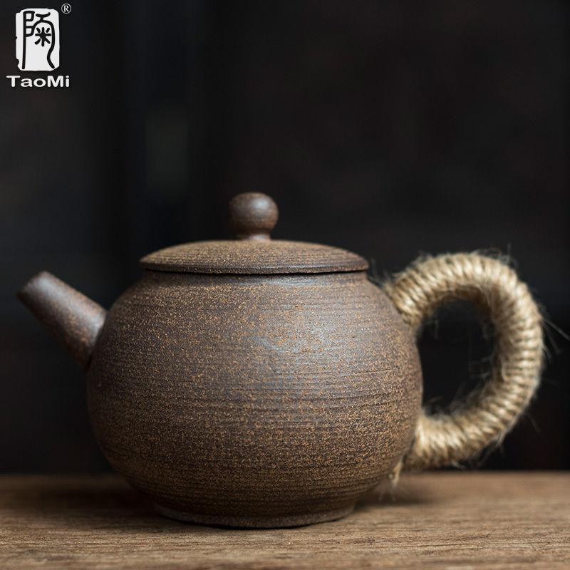 Japanese-Style Handmade Teapot - Retro Coarse Pottery Stoneware, Portable Ceramic Teaset for Kungfu Tea