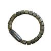 Green Sandalwood Barrel Bead Bracelet with Aventurine Dzi Bead - Unisex Wooden Single-Loop Buddhist Jewelry.