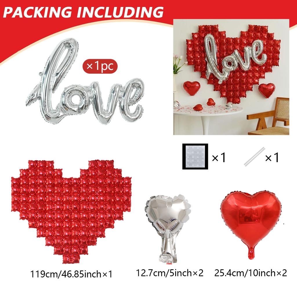 Wedding Season Love and Red Heart Balloon Set, Wedding Season Decoration, Anniversary, Romantic Mother's Day Decoration