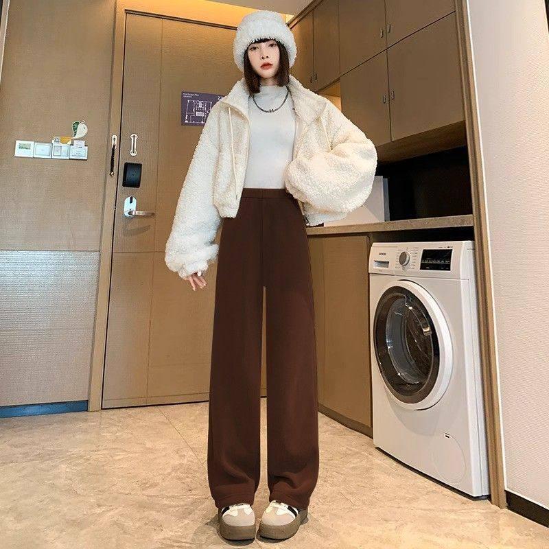 

Plus Size Maternity Wide Leg Pants with Velvet for Spring/Summer - Non-Constricting Belly, Thickened for Comfort One Size 80-110 jin