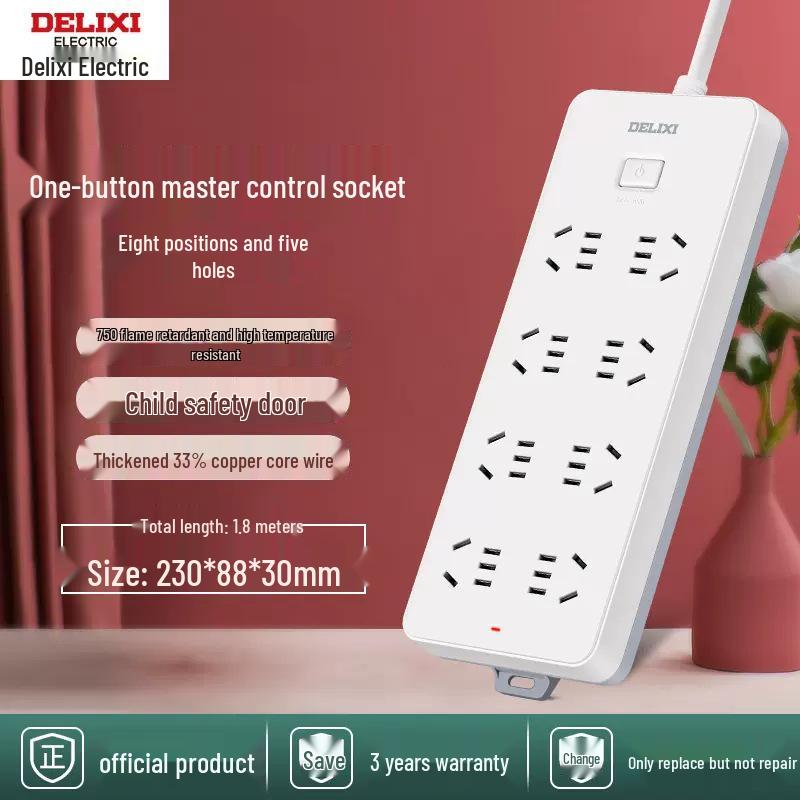 Delixi Multi-functional Power Strip with New National Standard Extension Cord for Household Use