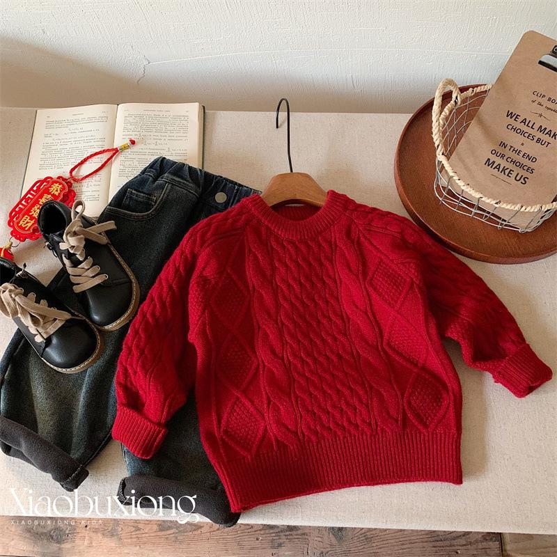 Red Snake Year Kids Knit Sweater for Boys and Girls New Year Holiday Wear