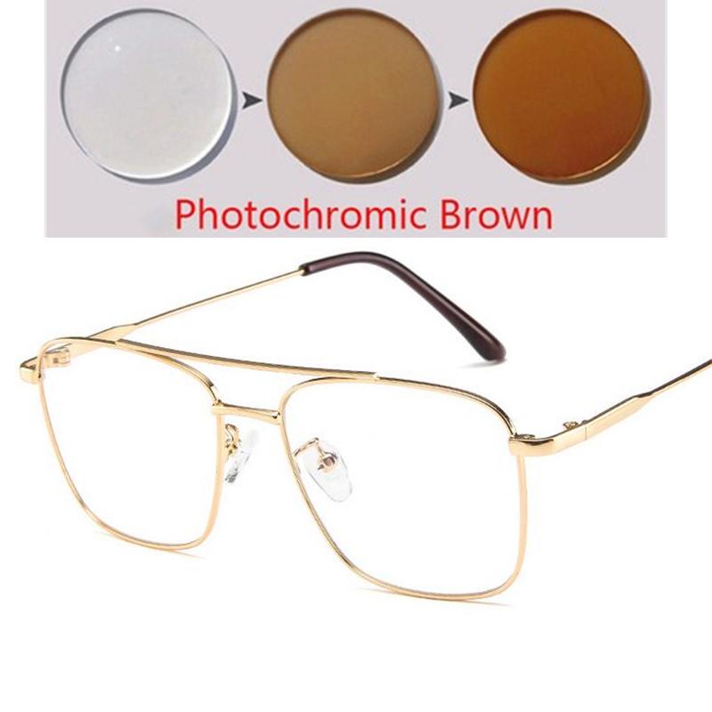 Double Beam Anti Blue Light Square Prescription Glasses For The Nearsighted Vintage Metal Myopia Spectacles -0.5 -0.75 To -6.0