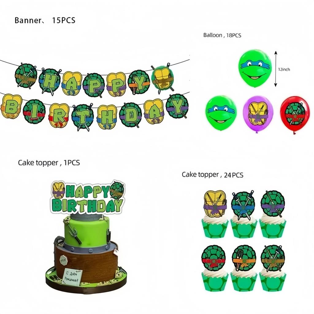 Cartoon Turtles Birthday Party Decoration Favors Cups Plates Stickers Bunting Flag Balloons For Kids Favors Baby Shower Supplies