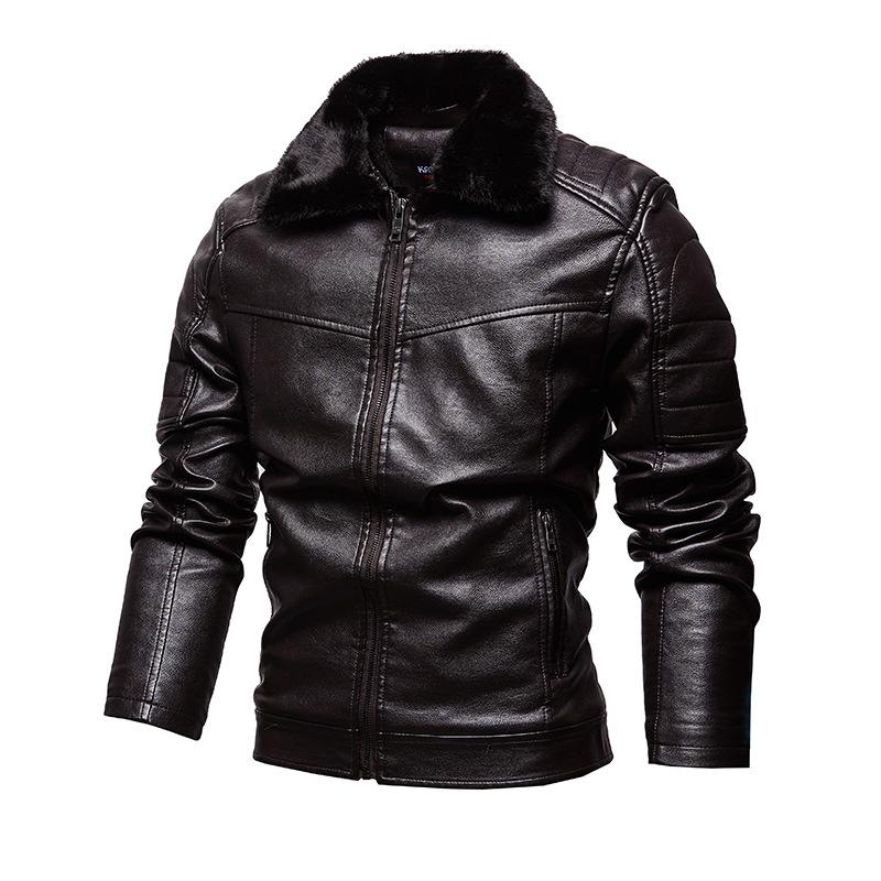 Leather Jacket for Men, Leather Jacket with Lapel and Fur Collar, Men's PU Coat, Motorcycle Suit, and Plush Leather Jacket