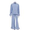 Fashion Casual Plaid Set Women clothes 2025 New Lapel Bell Sleeve Shirts Frill Trousers Two-piece Set