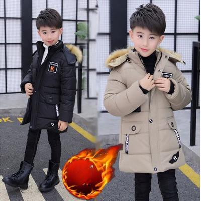 Verdickte Winterjacke mit Kapuze für Jungen Mittellange wattierte Jacke für Jungen Plus koreanische Version der großen wattierten Jacke für Kinder