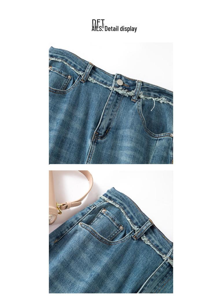 2023 Jaro/Léto Nadměrná velikost Dámská Džínová Midi Sukně s Vysokým Pasem, Retro, Dřená, s Rozparkem