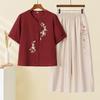 Stylish Middle-Aged Women's Summer Cotton Linen Two-Piece Outfit