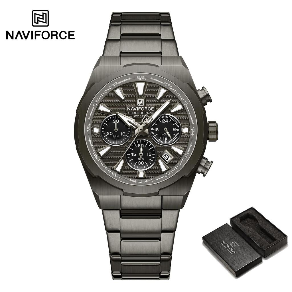 NAVFIROCE Original Men Quartz Watch Stainless Steel Strap Stopwatch Chronograph Date Waterproof Luminous Pointer Men Fashion Watch NF8081
