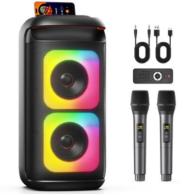 Máquina de Karaoke con 2 Micrófonos Inalámbricos, Karaoke Bluetooth Portátil para Adultos, Potente Subwoofer Dual de 8" Karaoke Boombox