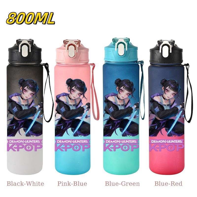 800ML KPop Demon Hunters Gradient Cartoon Print Large Capacity Straw Water Cup Outdoor Portable Sports Drink Bottles Travel Mug