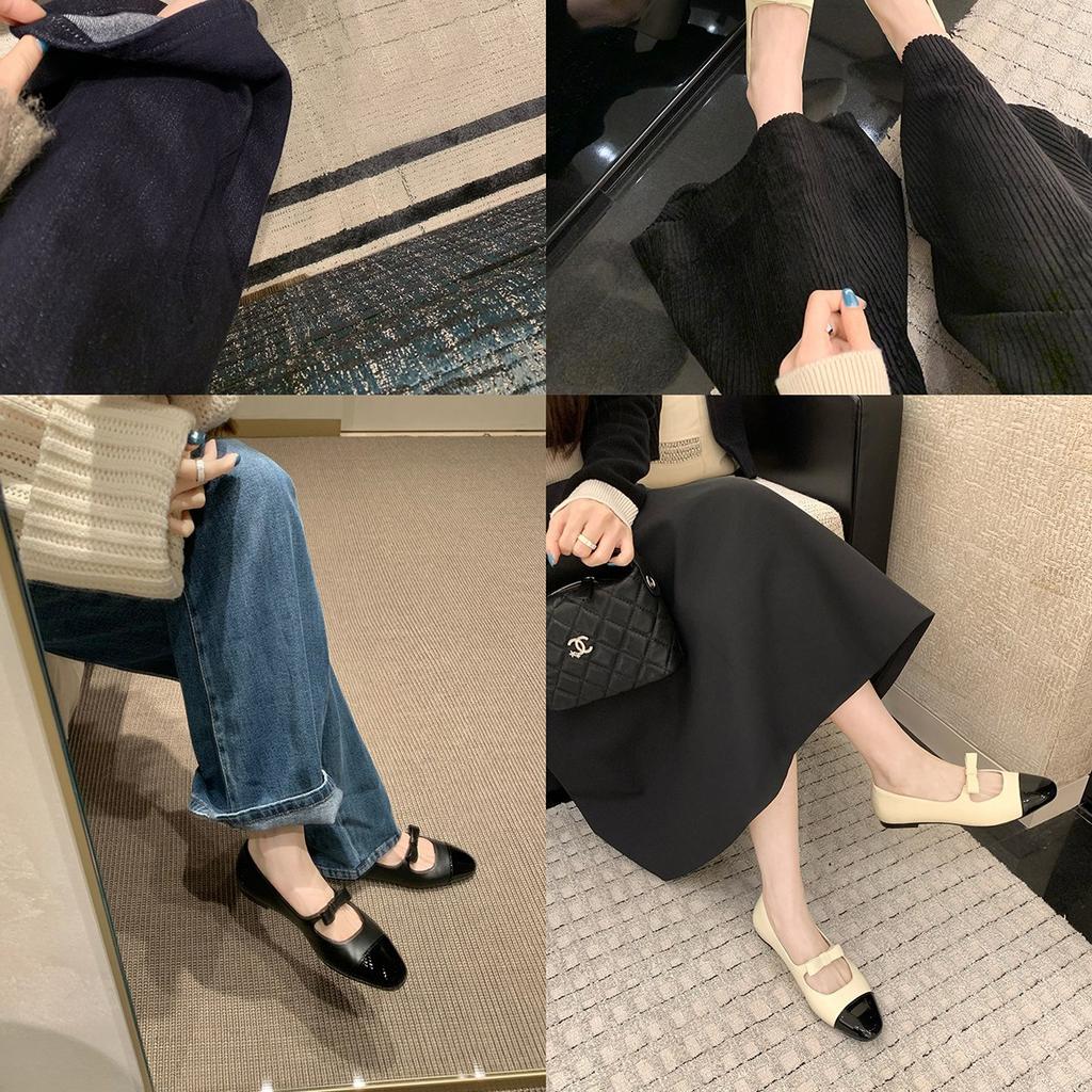 Sheepskin Version~ Leather French Bow Square Head Mary Jane Shoes Women's Autumn New Flat-bottomed Small Fragrant Ballet Shoes