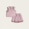 Children's Clothing Girl Two-piece Set Polo Collar Sleeveless Top Elastic Waist Shorts Two-piece Set