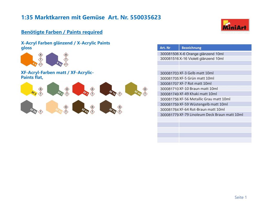 MiniArt Scale Market Cart and Vegetable Set Plastic Model MA35623 1/35