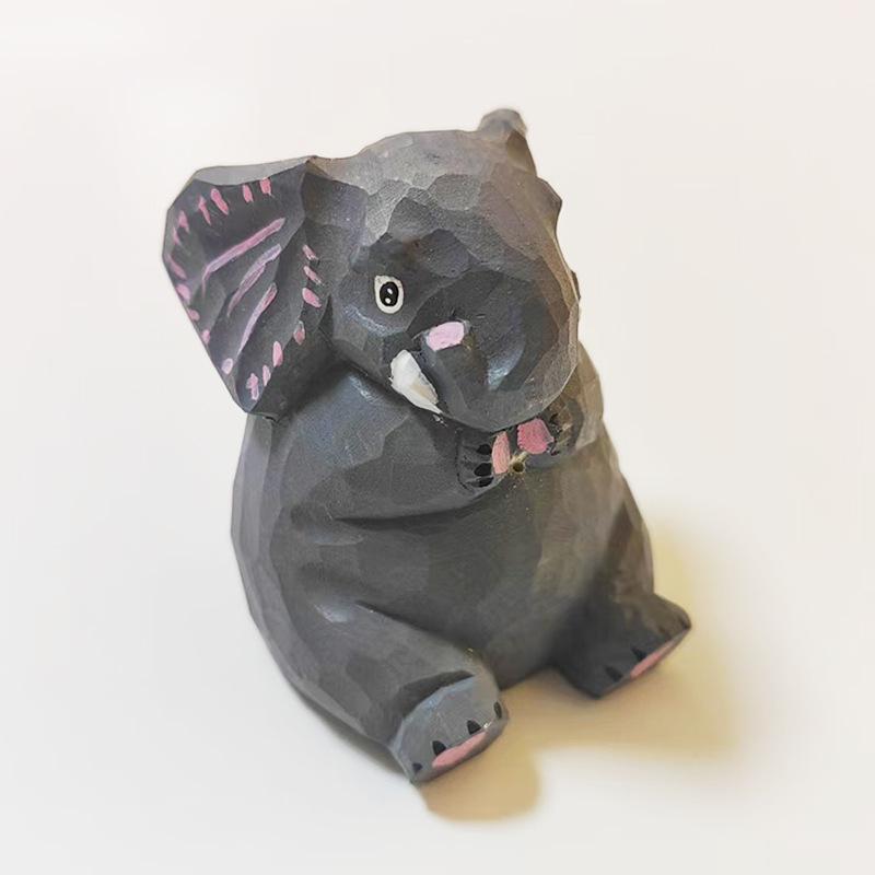 Handmade Solid Wood Animal Figurines: Kitten, Chick, Elephant, Snowman