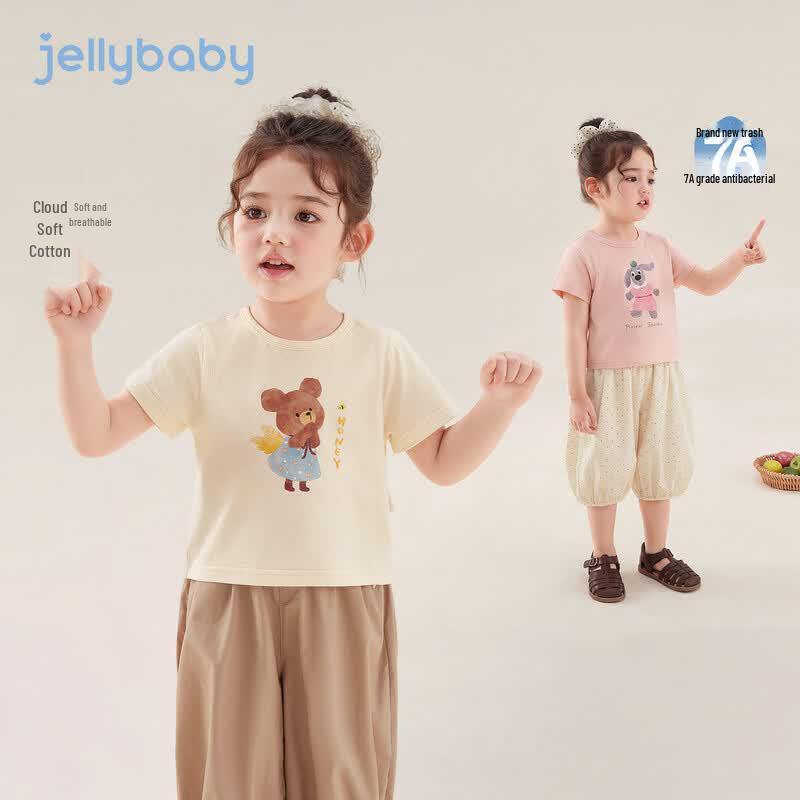 JELLYBABY Antibacterial Animal Print Kids  Short Sleeve T-Shirt 120